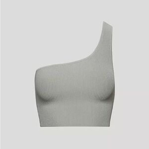 Babaton Sculpt Knit One-Shoulder Cropped Tank in Dusky Green